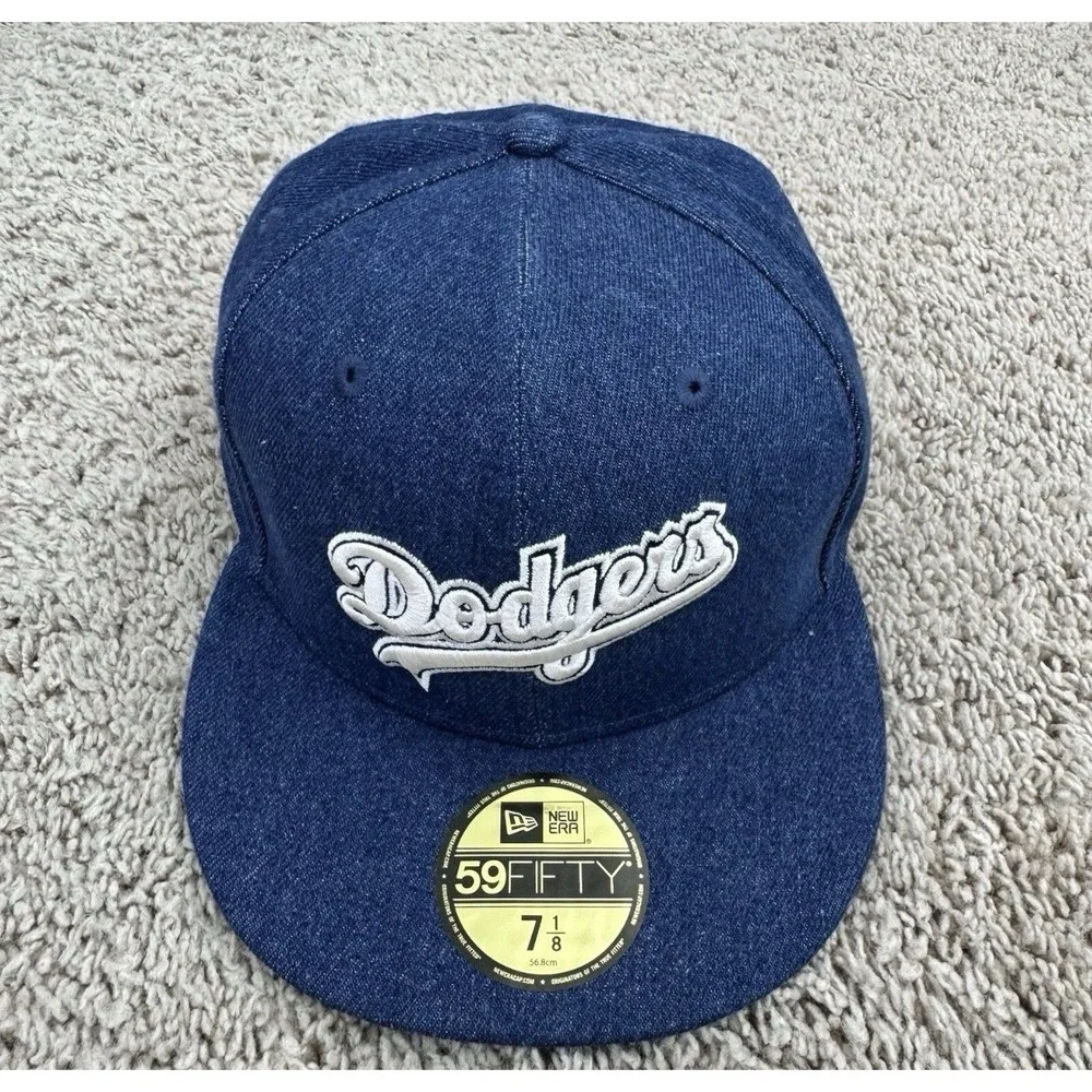 Los Angeles Dodgers Hat Fitted 7 1/8 New Era Denim Script 1980 All-Star Game Cap
